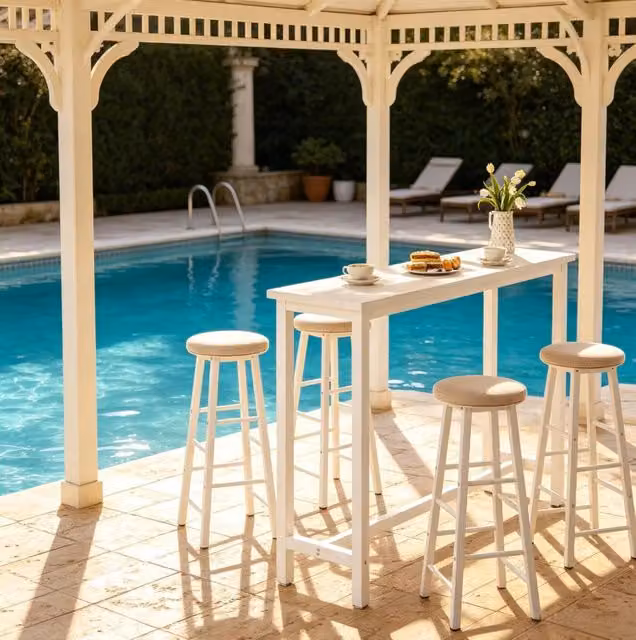 Tavolo bar ULEVR 140x100x40 cm in MDF e metallo, bianco, con piedini regolabili e portata 150 kg