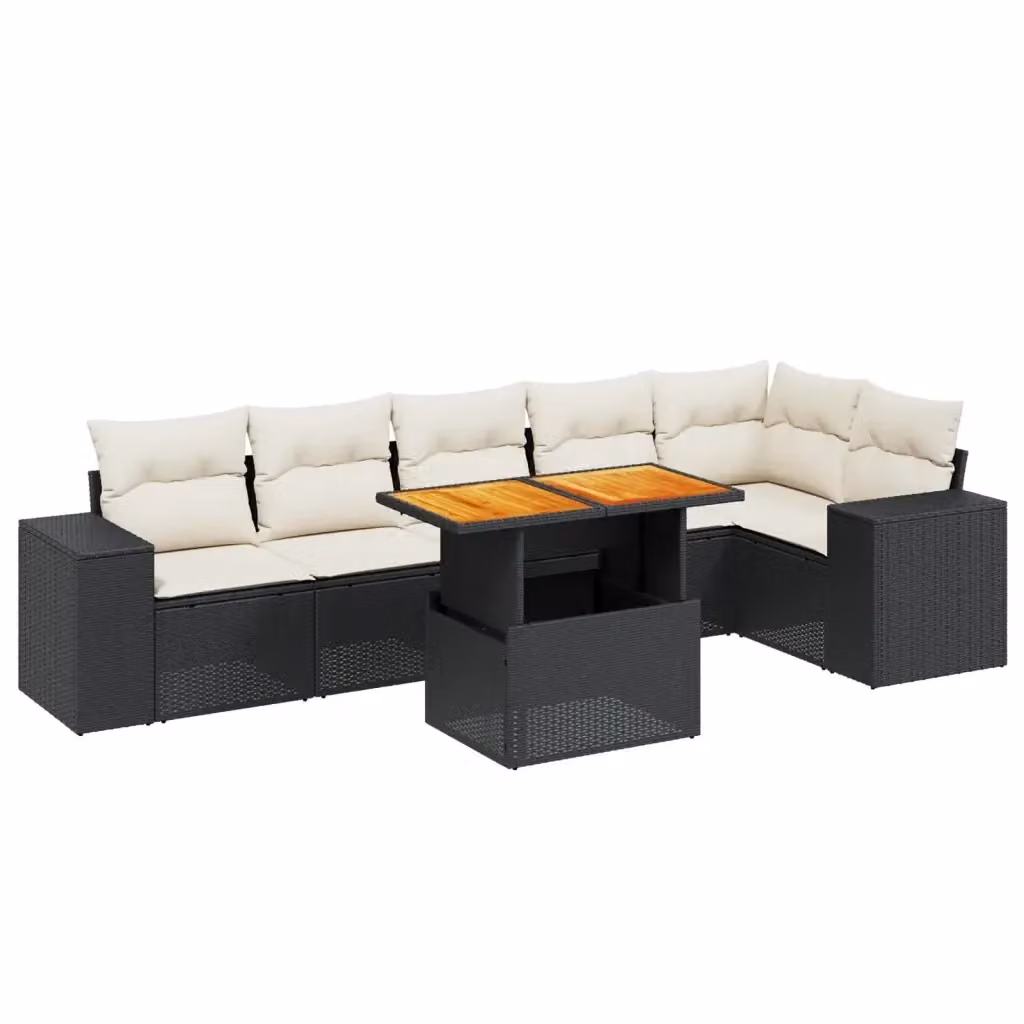 Set di divani da giardino a forma di L vidaXL in polyrattan nero con 7 pezzi e cuscini inclusi – 2