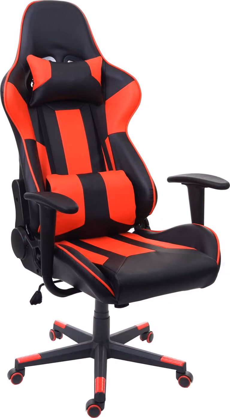 Sedia da ufficio MCW-F84, sedia da scrivania, sedia da gaming, poltrona direzionale, sedia girevole, ecopelle ~ nero/rosso