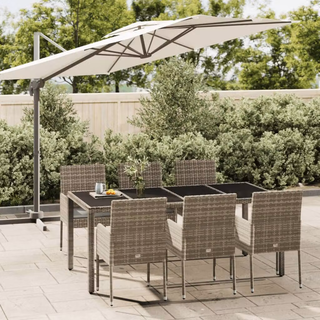 Set da pranzo da giardino vidaXL in polyrattan e legno di acacia grigio, 7 pezzi