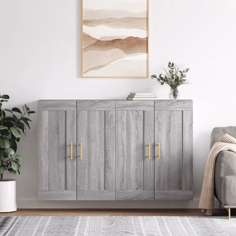 Set di 2 armadietti a parete vidaXL in legno e metallo, colore grigio, stile moderno con ante a battente e ripiani interni
