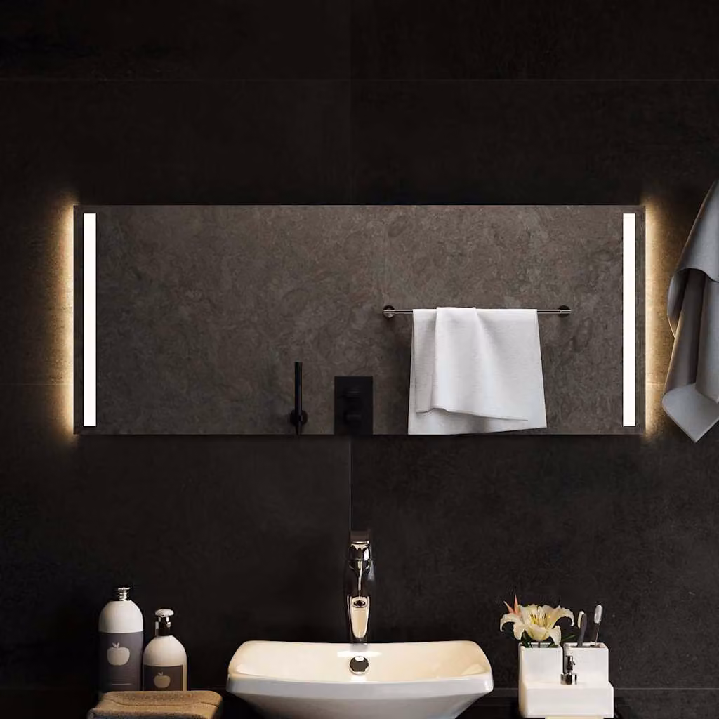 Specchio da bagno con luci LED vidaXL, design moderno rettangolare, L 100 cm x H 40 cm x P 40 cm, nero e trasparente