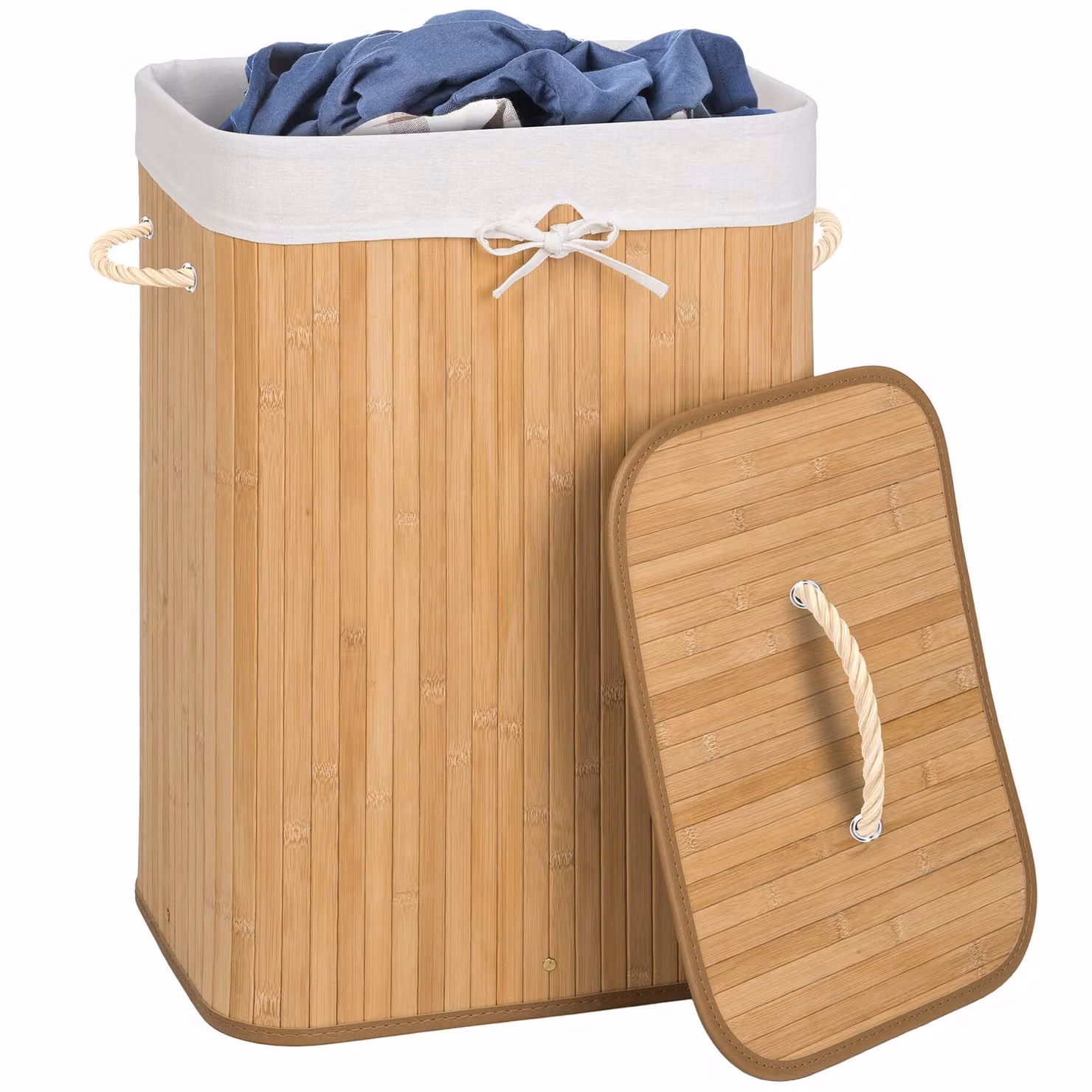 Cesto per la biancheria TecTake GmbH con sacchetto in cotone rimovibile e maniglie, pieghevole, beige, 72 L, L/P/H: 60,0 x 31,5 x 31,5 cm – 1
