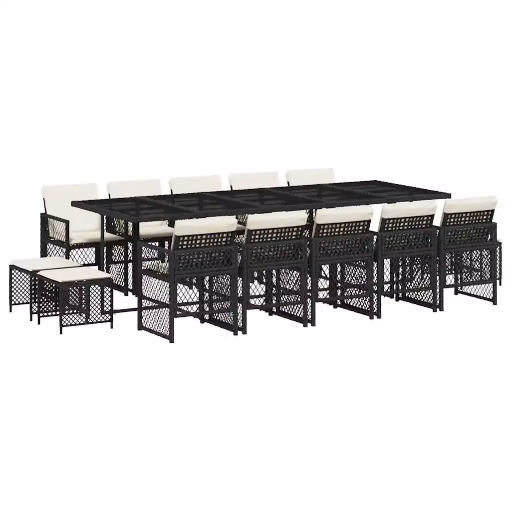 Set da Pranzo da Giardino vidaXL 15 pz in Polyrattan Nero con Cuscini e Tavolo in Vetro – 2