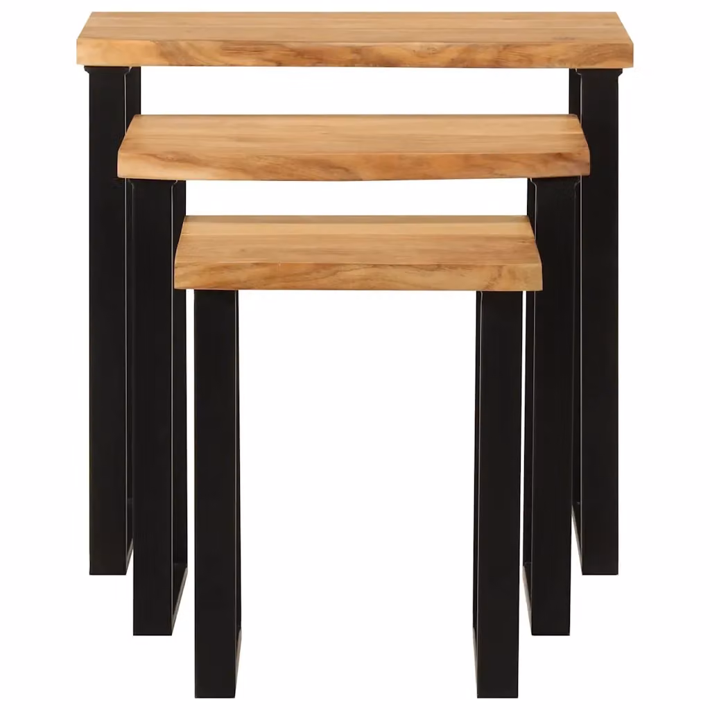 Set di 3 tavolini a incastro vidaXL in legno massello di acacia con bordi vivi e finitura marrone – 2