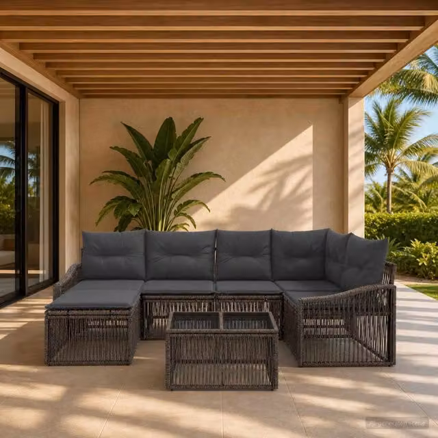 Set Divano da Giardino 7 pz Grigio polyrattan 3436076