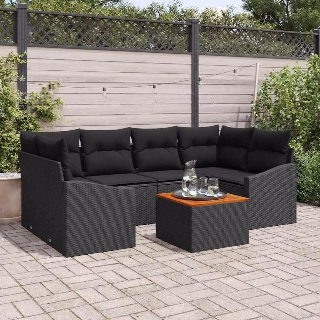 Maison Exclusive - Set Divano da Giardino con cuscino 7 pcs Nero polyrattan