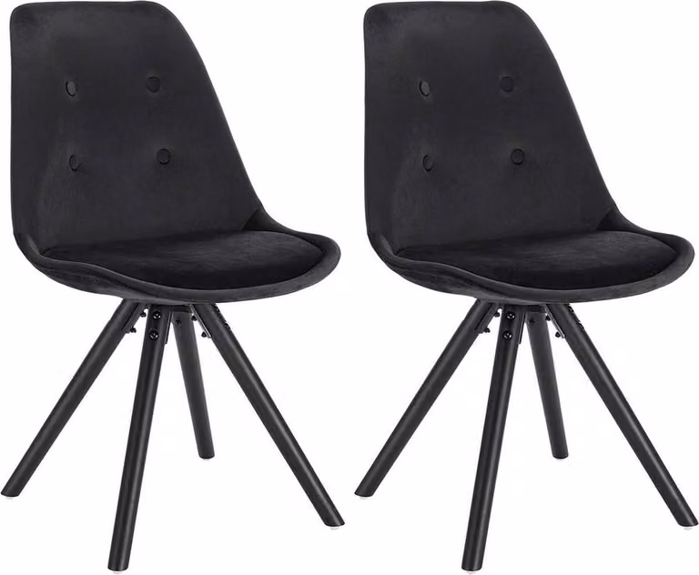 Sedia per ospiti Happyment Zizi – Nero – Sedie da pranzo – Velluto – Gambe in legno – Set da 2 – Altezza seduta 46 cm – Deluxe