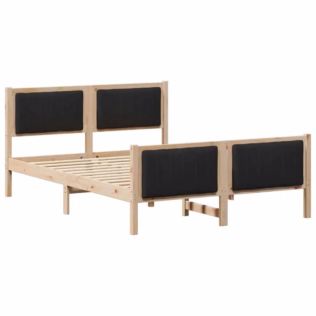 Letto moderno vidaXL in legno di pino con testiera in tessuto marrone e nero L: 140.5 cm, P: 199.5 cm, H: 85.5 cm – 2