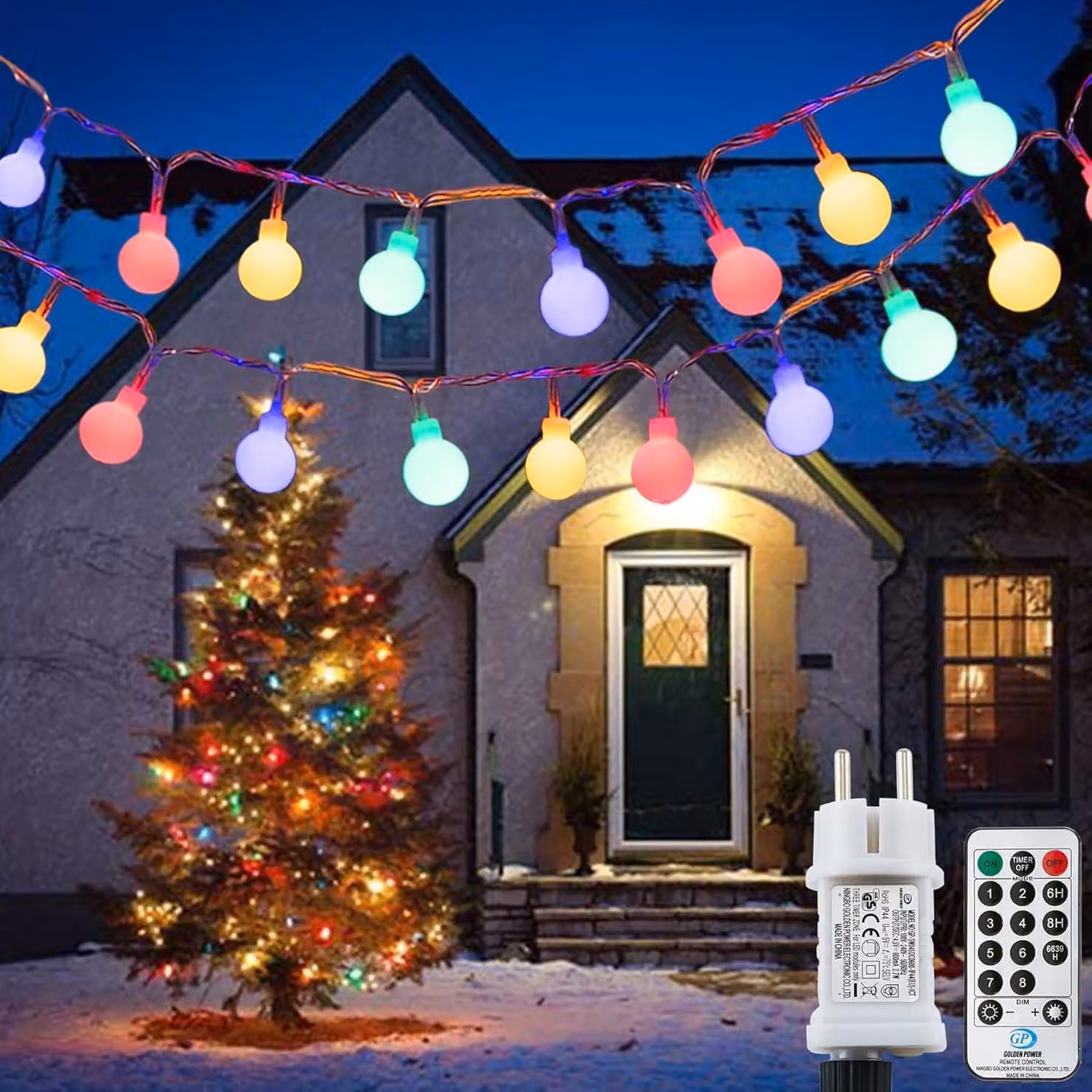 Catena luminosa a LED, 120 palline colorate, 12 metri, 8 modalità, grado di protezione IP65