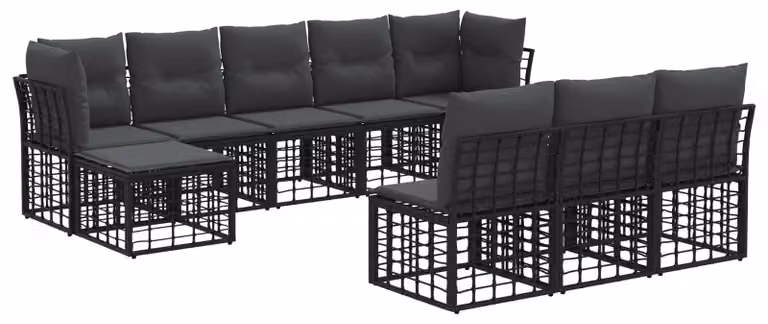 Set di divani da esterno Nero e Grigio scuro Poliestere