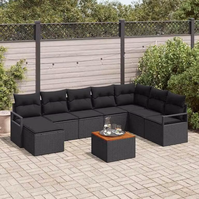 Maison Exclusive - Set Divano da Giardino con cuscino 9 pcs Nero polyrattan