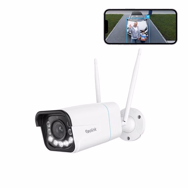 Telecamera di sorveglianza Reolink 4K 8MP Wi-Fi 6, Wi-Fi dual band 5/2,4GHz, zoom 5X, visione notturna a colori con faretti, rilevamento persone/veicoli/animali, IP67