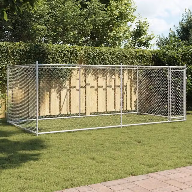 Gabbia per cani vidaXL in acciaio zincato grigia L: 4 m, P: 2 m, H: 1,5 m – 1