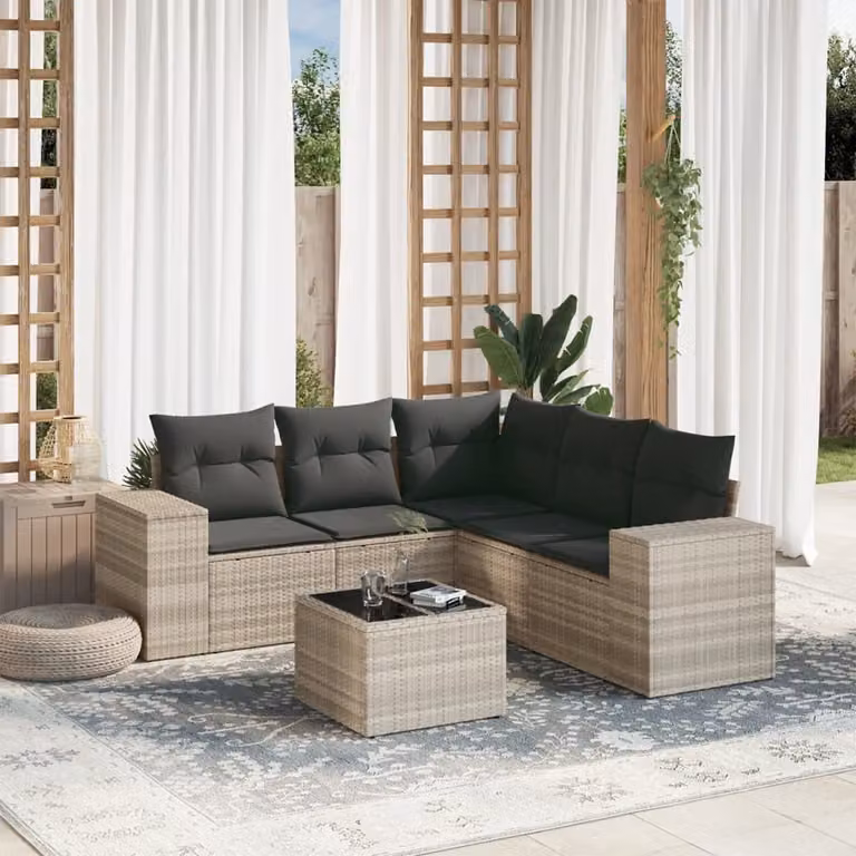 Maison Exclusive - Set Divano da Giardino 6pz con Cuscini Grigio Chiaro Polyrattan