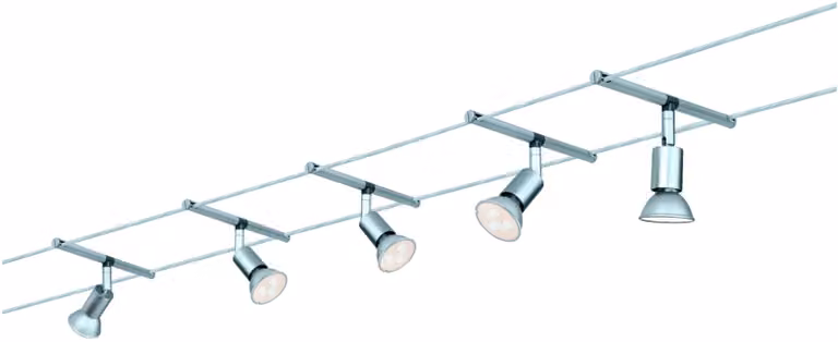 Paulmann Wire System, sistema di illuminazione a filo, modello Spice SaltLED, 5 lampadine da 4W, attacco GU5,3, colore cromo opaco, alimentazione 230/12V, potenza 80VA, materiale: metallo