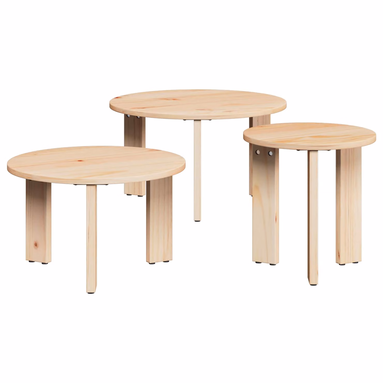 Set di 3 tavolini da salotto rotondi vidaXL in legno di pino rustico, colore naturale beige, L/P/H: 47,5 x 47,5 x 27 cm