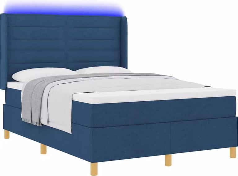 Letto a molle con strisce LED Blu 160 x 200 cm Tessuto