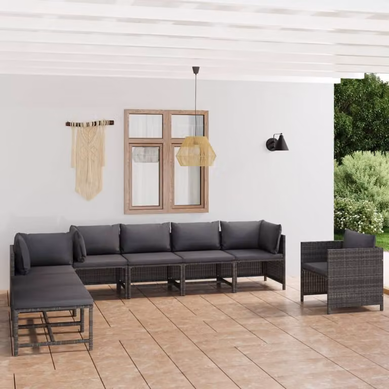 Maison Exclusive - Set da giardino da 8 pezzi con cuscini in polyrattan grigio