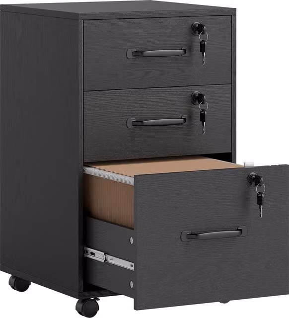 Cassettiera da ufficio mobile HOMCOM con 3 cassetti bloccabili e ruote, nero, L 40 cm x P 40 cm x H 69,5 cm – 1