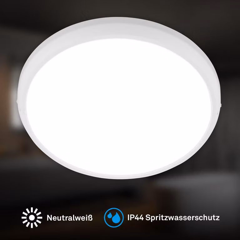 BRILONER - Lampada da soffitto a LED, grado di protezione IP44, luce bianca neutra, colore bianco, diametro 37,5 cm