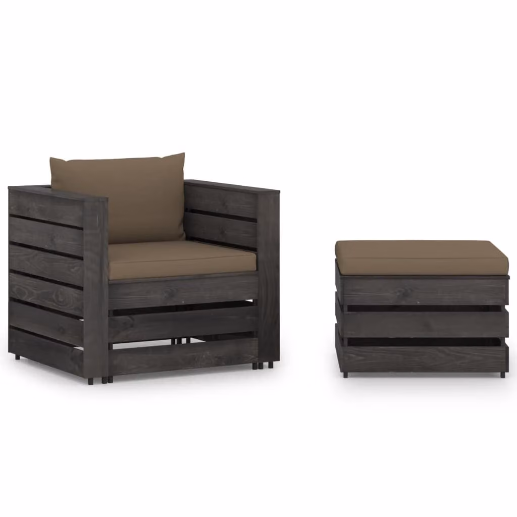 Maison Exclusive - Set da giardino a 2 pezzi con cuscini, grigio, in legno trattato
