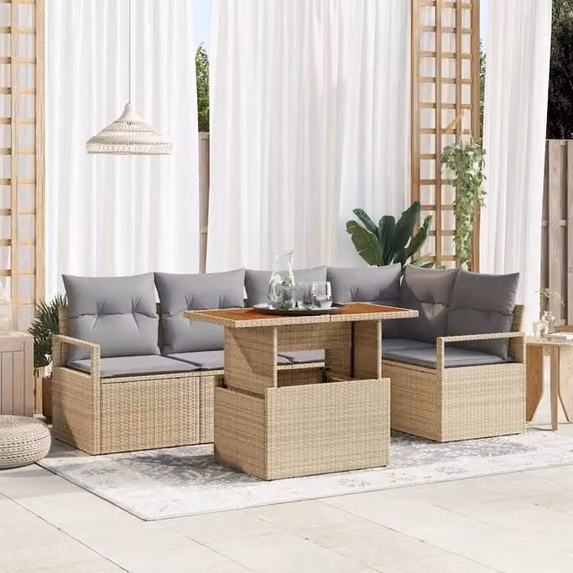 Set Divano da Giardino 6 pz 5-Numero di posti Beige e grigio 3349713