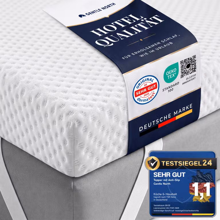 Topper per materasso 140×200 cm - Strato in gel memory e comfort H2/H3 - Rivestimento traspirante e lavabile per un sonno morbido e confortevole