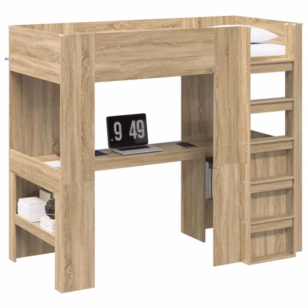 vidaXL Struttura letto a castello con scrivania in legno Rovere Sonoma, L/P/H: 200 x 80 x 175 cm – 2
