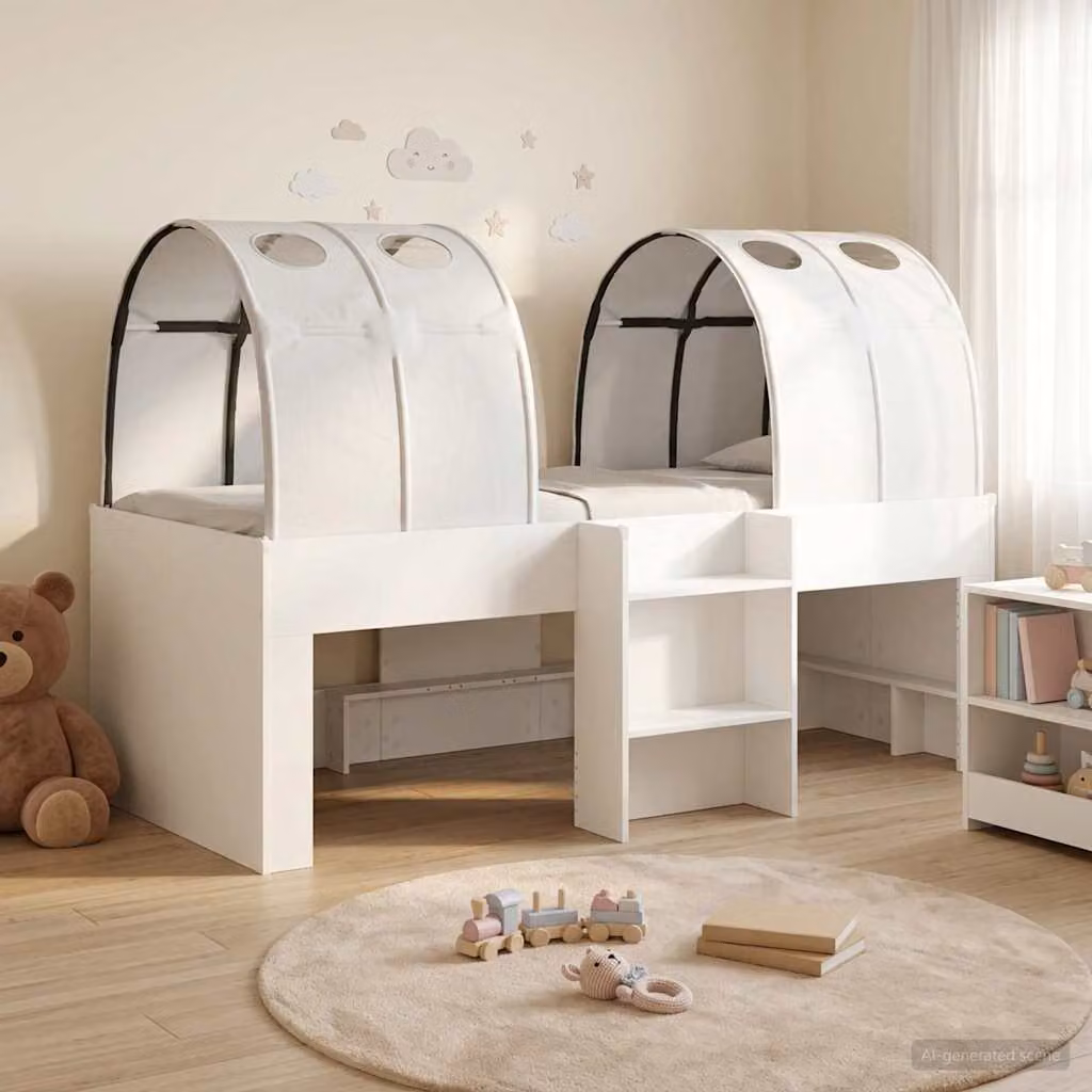 vidaXL Letto Alto per Bambini con Tunnel e Compartimenti Laterali, Bianco, L: 203 cm, P: 120 cm, H: 111 cm