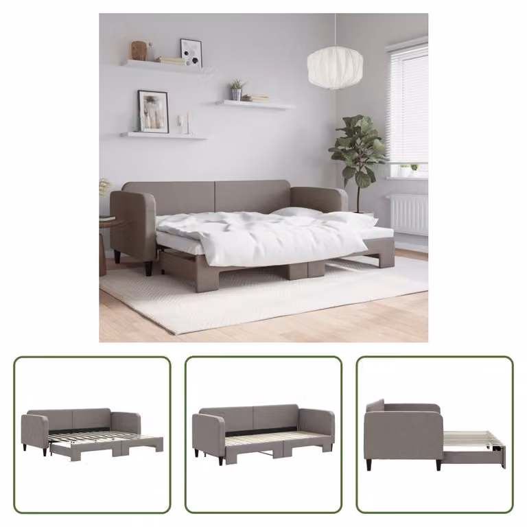 The Living Store letto da giorno allungabile taupe 80x200 cm in tessuto