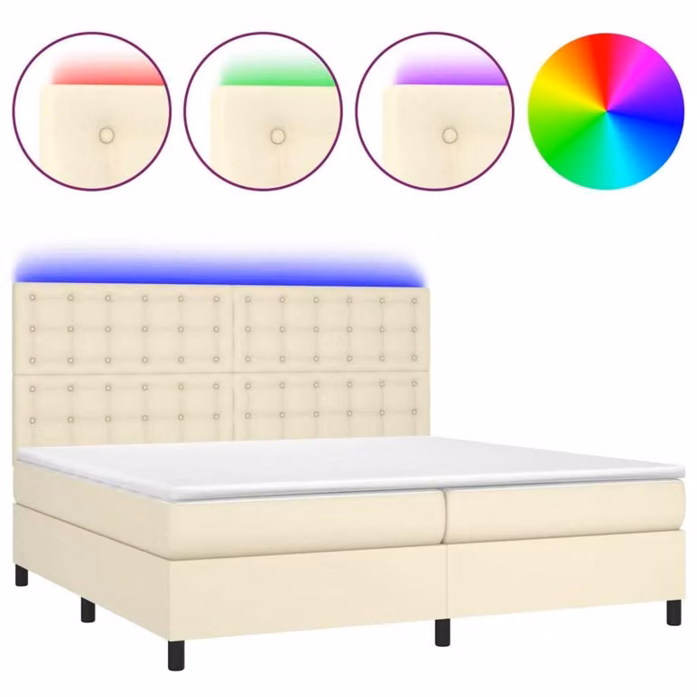 Giroletto a Molle con Materasso e LED Crema 200x200 cm