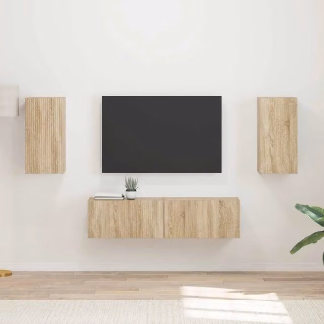 Set mobile TV 4 pz-Credenza per TV Rovere Sonoma Legno multistrato 916550