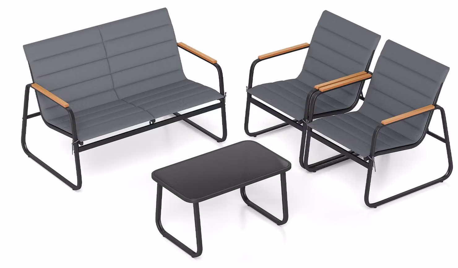 Set da giardino KOMFOTTEU, composto da un divano a due posti, un tavolino e 2 sedie, ideale per 4 persone. Set di mobili da giardino con cuscini removibili e struttura in metallo, perfetto per balconi, terrazze e giardini
