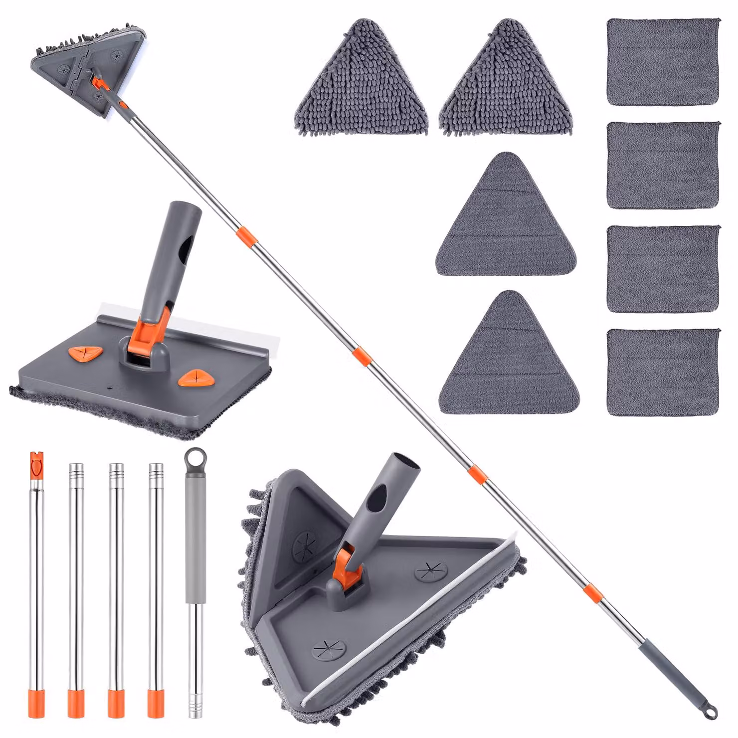 Pulitore per vetri con mop e raschietto, 200 cm, 8 dischetti, ideale per angoli e vetri