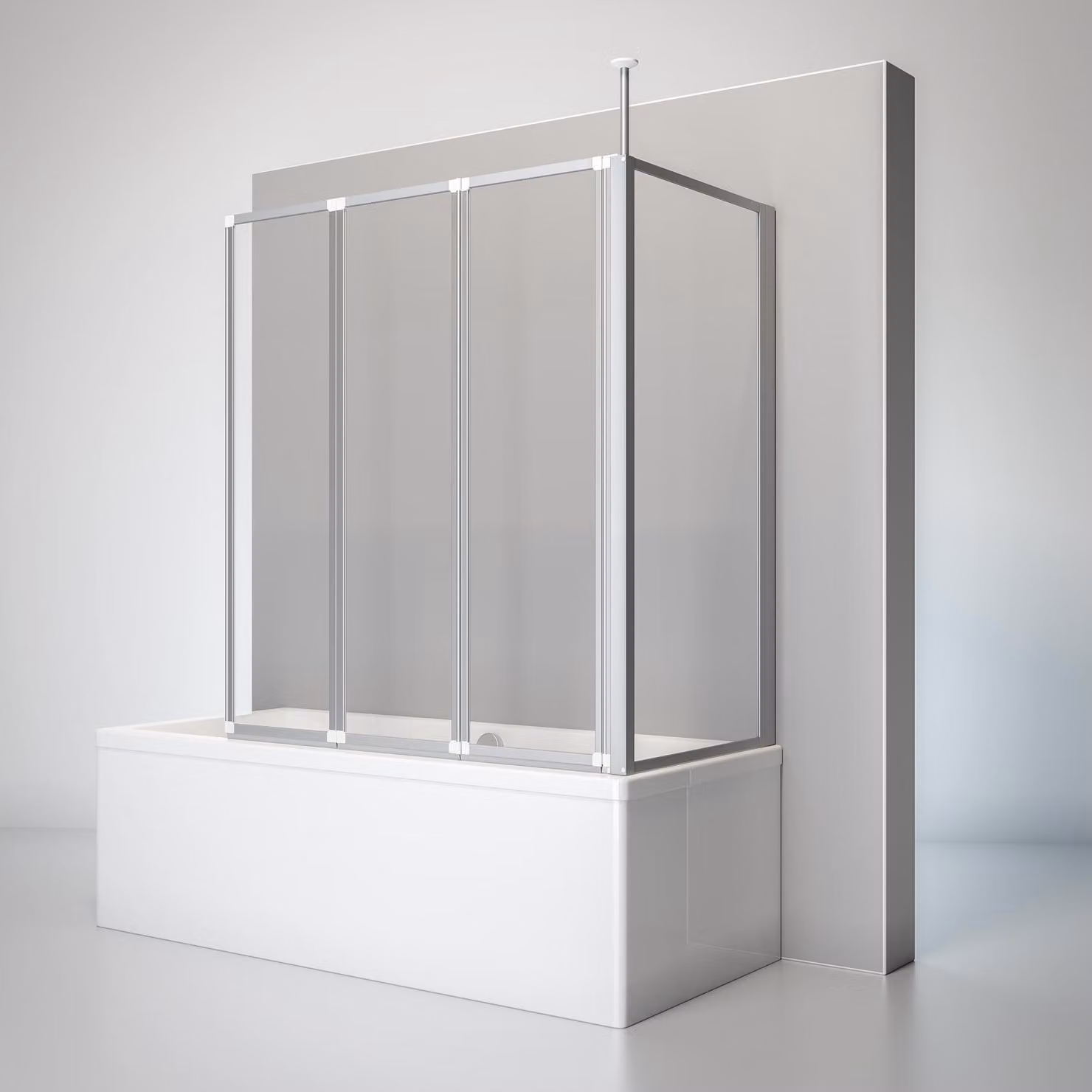 Parete doccia Schulte Well con parete laterale, 129 x 140 x 75 cm, pieghevole in 3 parti, vetro di sicurezza ESG trasparente chiaro, colore profilo: alluminio naturale