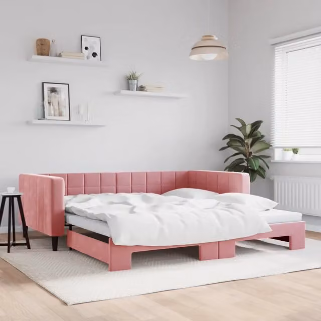 Divano Letto con Letto Estraibile vidaXL in Velluto Rosa L: 223 cm, P: 110 cm, H: 68 cm – 1
