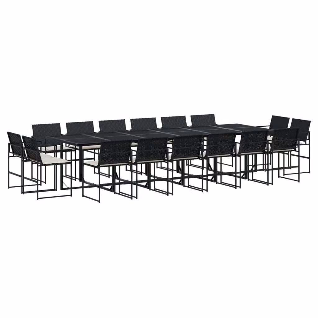 Set da Pranzo da Giardino 17 pz con Cuscini Nero in Polyrattan