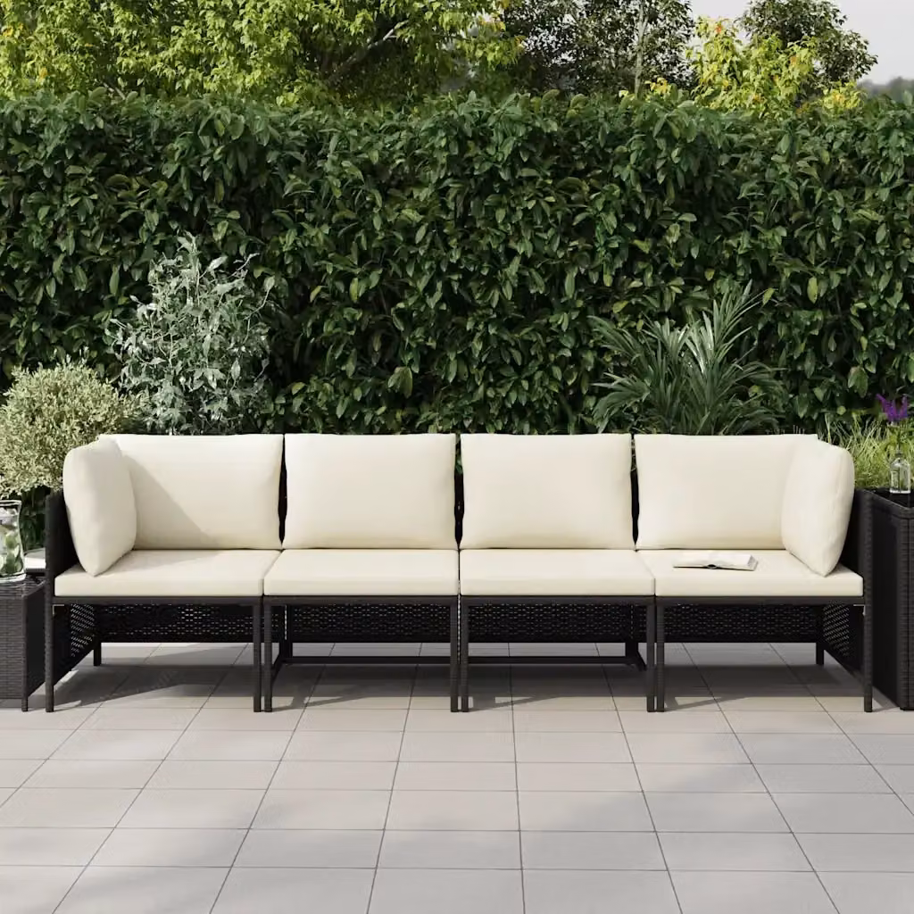 Divano da giardino a L con cuscini vidaXL nero e bianco in rattan e metallo – 2