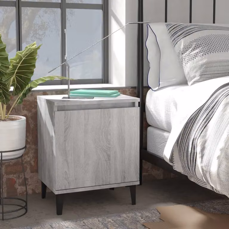 Comodino vidaXL in stile industriale con gambe in metallo, colore Grigio Sonoma, L 40 cm x P 30 cm x H 50 cm