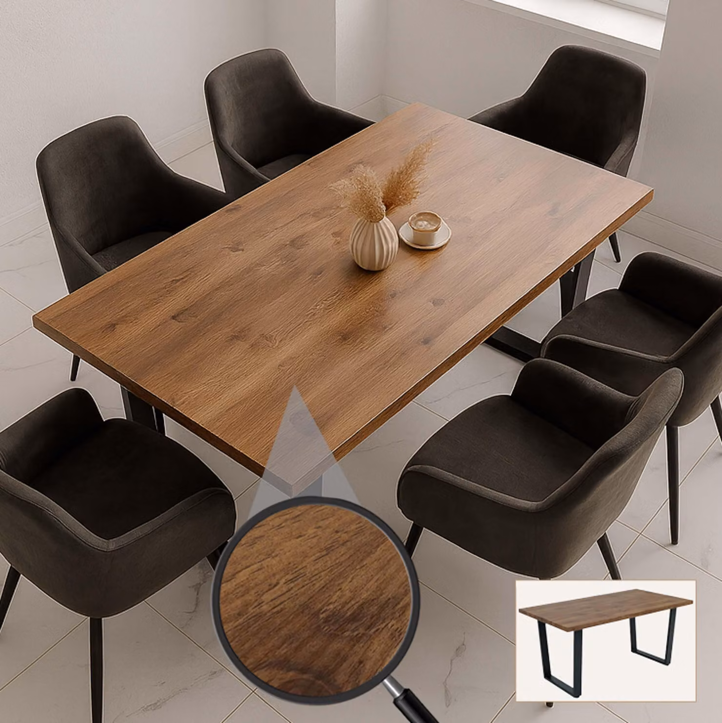 Tavolo da pranzo HWC-O61, tavolo da cucina e da pranzo, stile industriale in MDF e metallo, 160x90 cm ~ effetto noce