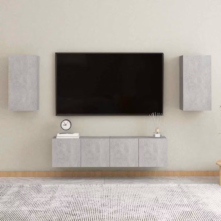 Set di mobili porta TV moderno vidaXL in legno e MDF, 4 pezzi, Grigio, L/P/H: 150 x 40 x 60 cm