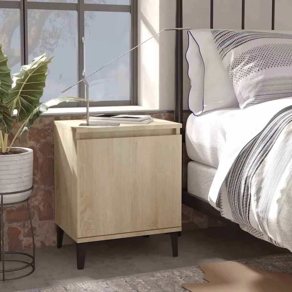 Comodino vidaXL in stile industriale con gambe in metallo, Rovere Sonoma, L 40 cm x P 30 cm x H 50 cm