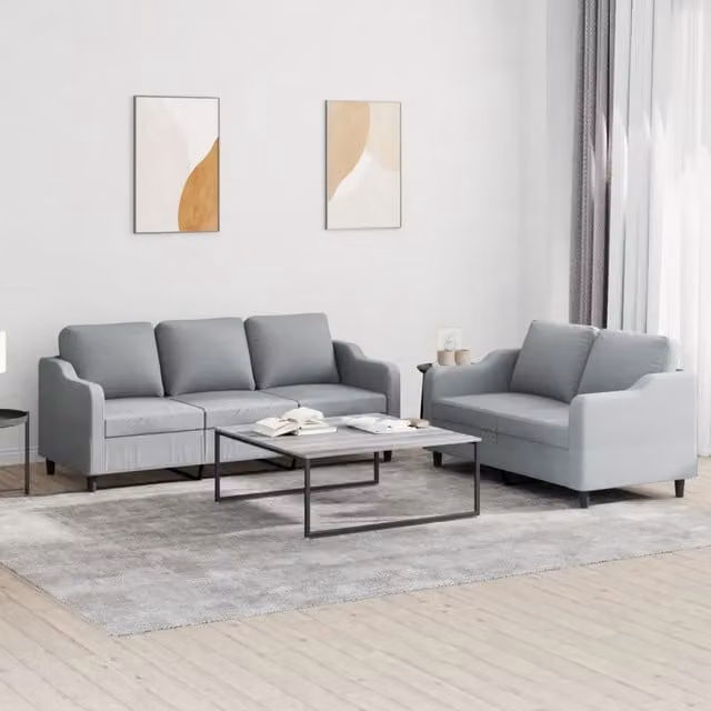 Set di Divani 2 Pezzi vidaXL in Tessuto Grigio con Cuscini per Soggiorno Moderno – 1