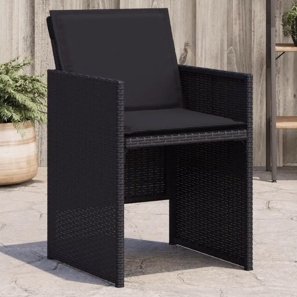 Set di 4 sedie da giardino moderne in polyrattan nero con cuscini e braccioli – 2