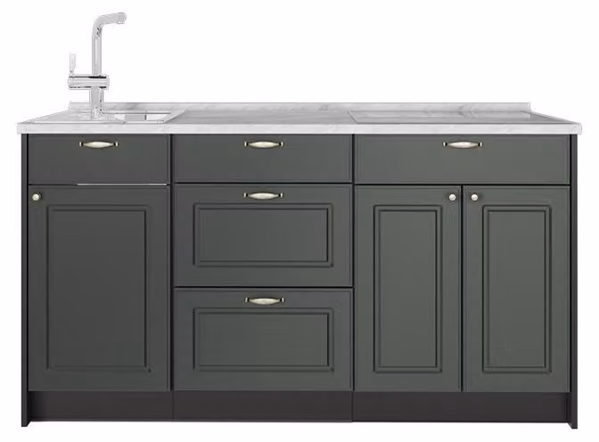Cucine componibili piccole Vicco Fame-Line Verde-oro rustico 150 cm, PL Marmo, Model 65311