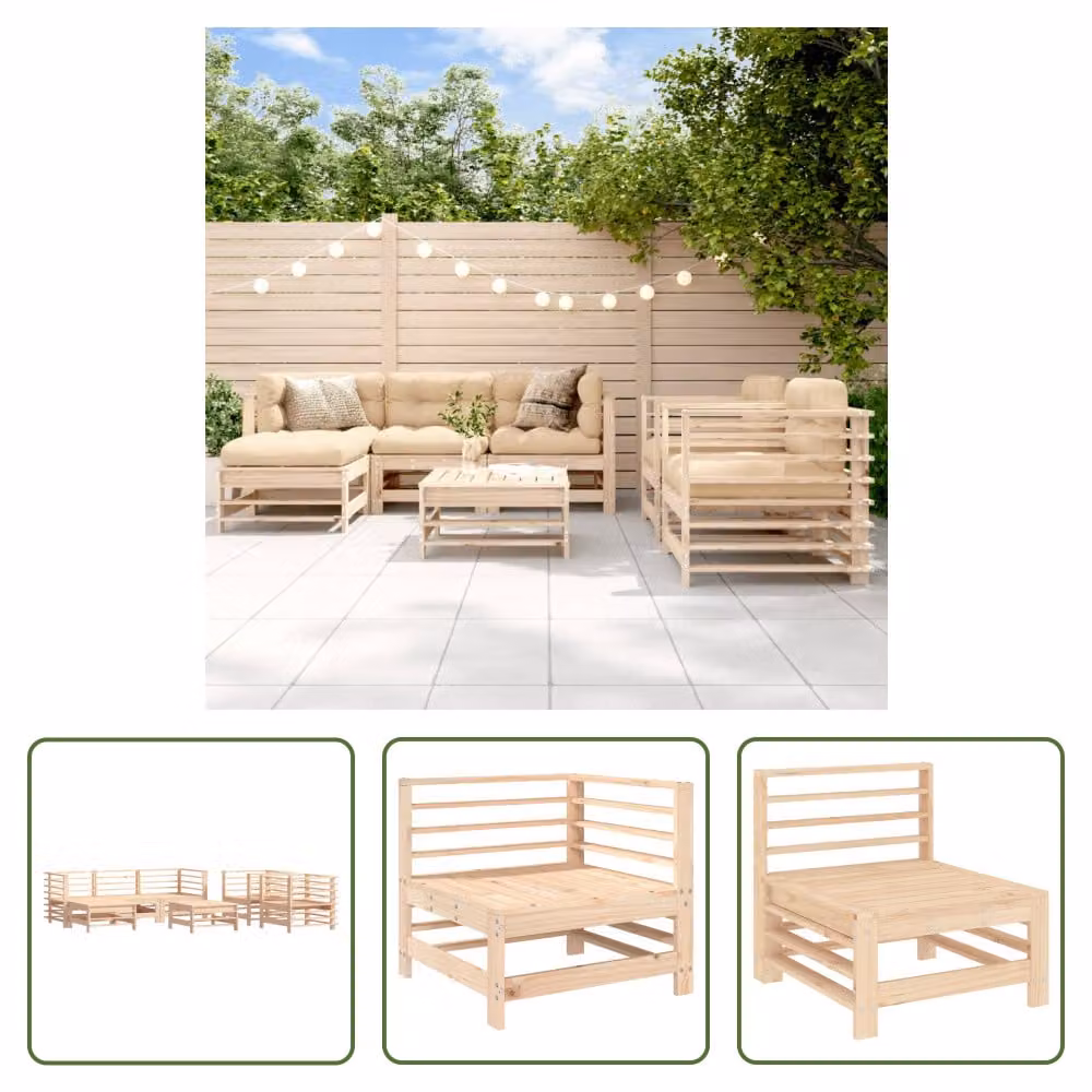 The Living Store Set da giardino in pino massiccio da 7 pezzi