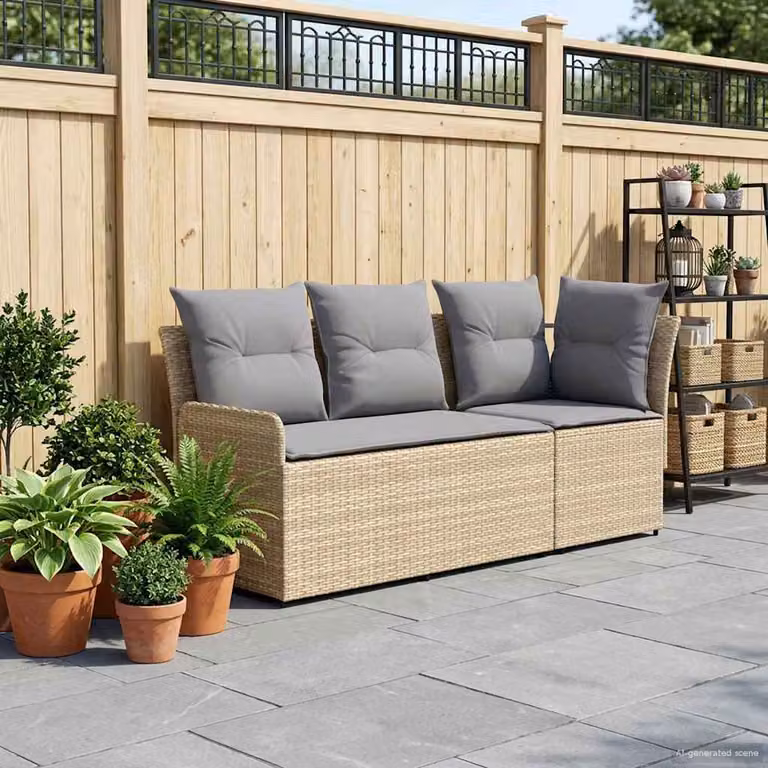Set di 2 divani angolari vidaXL in rattan con braccioli e cuscini beige o grigi per giardino e terrazzo