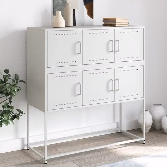 Credenza Buffet Design Mania Bianca in Metallo per Cucina e Soggiorno L: 100,5 cm, P: 39 cm, H: 107 cm