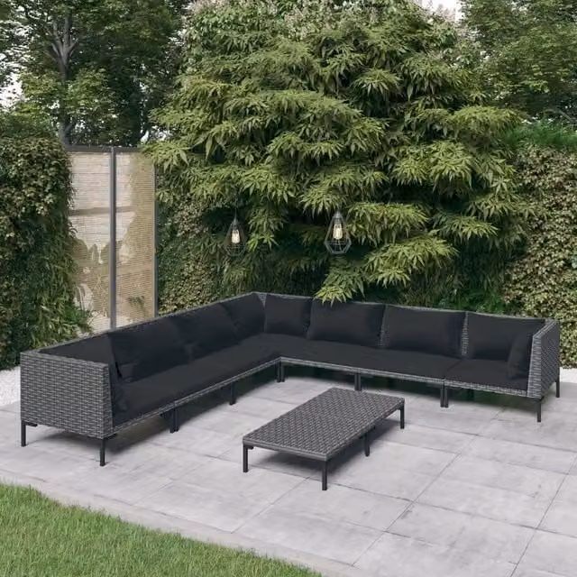 Divani da Giardino 8 pz con Cuscini in Polyrattan Grigio Scuro 3099847